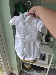 Christening Romper with waistcoat and dicky bow