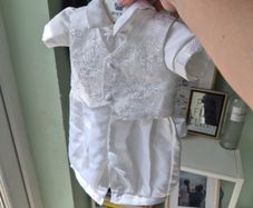 Christening Romper with waistcoat and dicky bow