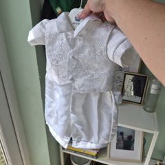 Christening Romper with waistcoat and dicky bow