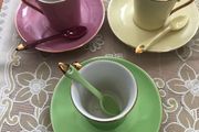 Espresso porcelain cups with golden rim