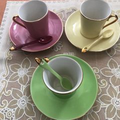 Espresso porcelain cups with golden rim