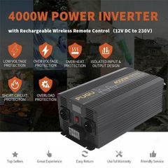 4000W Pure Sine Wave Power Inverter 12V to 230V (8000W Peak) with USB & Remote Control - 26823