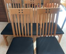 5 x Black Leather & Wooden Kitchen Dining Chairs - Can Deliver