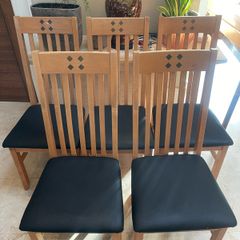 5 x Black Leather & Wooden Kitchen Dining Chairs - Can Deliver