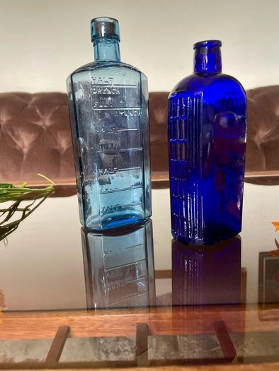Antique Cobalt & Sky Blue Apothecary Bottles Late 19th Century Victorian
