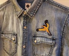Pretty Green Embroidered Bird Vintage Denim Shirt with Pearl Effect Buttons XS Rare