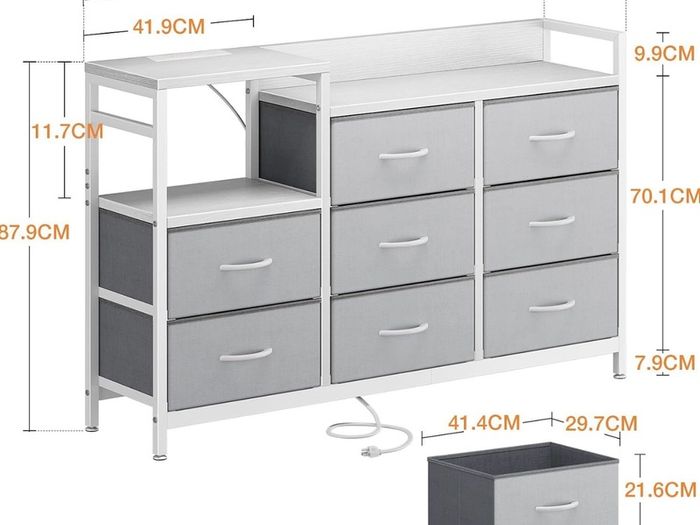 Chest of Drawers Bedroom, 8 Fabric Drawers, Light Grey, 30x132x88cm
