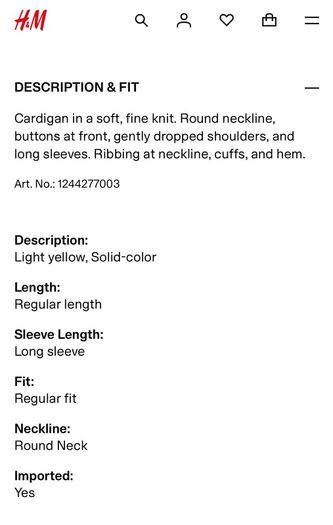 H&M Light yellow girls cardigan Age 4-6 BNWT