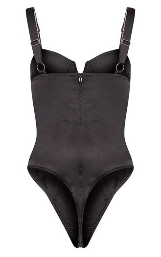 Black Diamante Strap V Bar Bodysuit size 12UK