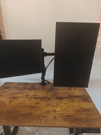 Complete WFH Dual Screen Setup ErGear Electric Sit Standing Desk and includes 2 Dell 27 Monitors HP USB C Dock and HDMI cables
