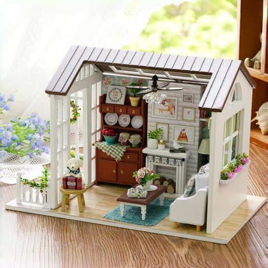 Wooden Dollhouse Kit 3D Build with LED Lights