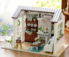 House Kits with Furniture and LED Lights, CUTEROOM 3D Wooden Dolls House Kits to Build for Teens Adults Birthday (Retro Holiday House)