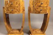 Olive Burl Pair of Art Deco Style Bedside Lockers / Nightstands