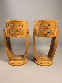 Olive Burl Pair of Art Deco Style Bedside Lockers / Nightstands