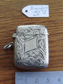 Antique Solid Silver Vesta Match Case - Birmingham 1903 (William Adams)
