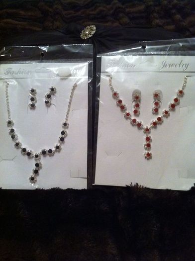 Two sets of bling bling necklaces & matching drop earrings