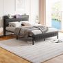 King Size Bed Frame with Storage Upholstered Headboard Shelf,5ft Metal King Bed Frame with Storage Image 9