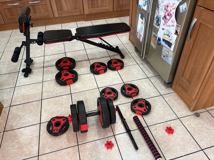 Nice Gym Set, Multiangle Weight Bench + Adidas Dumbbell Weight Set!!