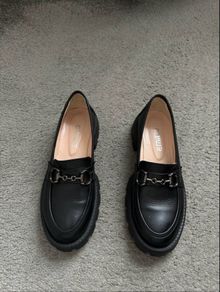 Women's black loafers genuine leather,women shoes
