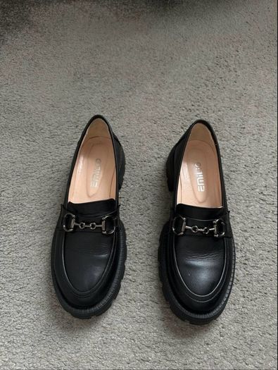 Women's black loafers genuine leather,women shoes
