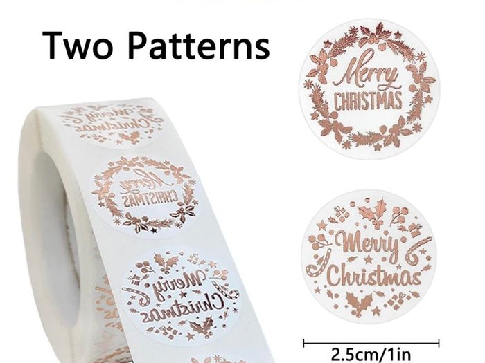 Christmas Stickers Clear, 500 PCS Happy Christmas Round Self Adhesive Stickers Presents Cards Tag Seals Label Scrapbooking Gift Craft Box Sticker Kids Decals 1inch/2.5cm (FREE POSTAGE)