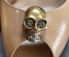 Alexander McQueen Skull Tan Peep Toe Sling Back High Heels Sz 40 (Fit 7-7.5UK) - Rrp 595 (New)