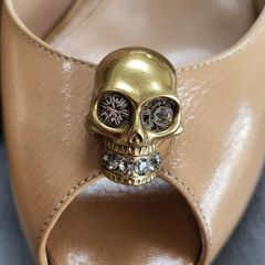 Alexander McQueen Skull Tan Peep Toe Sling Back High Heels Sz 40 (Fit 7-7.5UK) - Rrp 595 (New)