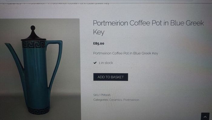 Fabulous Rare and Highly Prized Portmeirion Greek Key Tall Cylinder Coffee Pot in the Very Rare Turquoise and Black Colourway from 1967 - A Mid-Century Modern Design Classic in Mint Condition