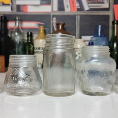 92 - Five Vintage Glass Jars Science Creams Brylcream