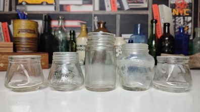 92 - Five Vintage Glass Jars Science Creams Brylcream