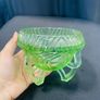 Vintage Sowerby Green glass bowl on three feet Image 6