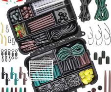 282Pcs Carp Fishing Tackle in Box, Fishing Accessories Kit Include Fishing Hook, Safety Clips Hook, Corn Kernel, Tubing, Rolling Swivel, Fishing Bait Screw, Fishing Bead, Boilie Stops with Tackle Box