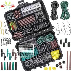 282Pcs Carp Fishing Tackle in Box, Fishing Accessories Kit Include Fishing Hook, Safety Clips Hook, Corn Kernel, Tubing, Rolling Swivel, Fishing Bait Screw, Fishing Bead, Boilie Stops with Tackle Box