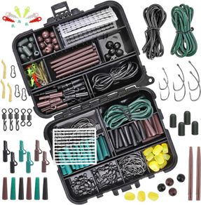 282Pcs Carp Fishing Tackle in Box, Fishing Accessories Kit Include Fishing Hook, Safety Clips Hook, Corn Kernel, Tubing, Rolling Swivel, Fishing Bait Screw, Fishing Bead, Boilie Stops with Tackle Box
