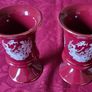 3 Piece Vintage Elegant Italian Fiorentine Lustre Ruby Red Gold Gilt Footed Lidded Compote And Vases Set Image 7