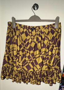 Next Green and Dark Brown Geo Tiered Plissse Mini Skirt