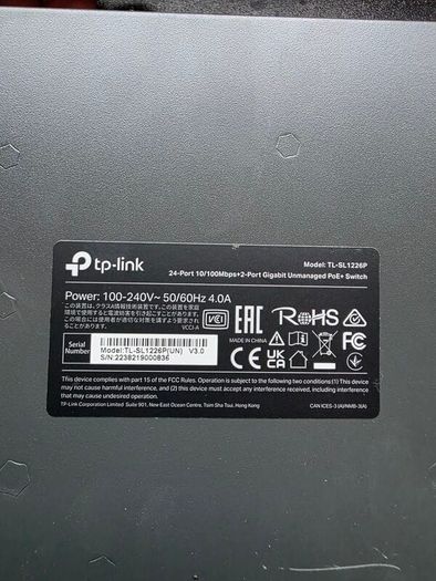 TP-Link TL-SL1226P 24-Port 10/100Mbps 2-Port Gigabit Unmanaged PoE+ Switch