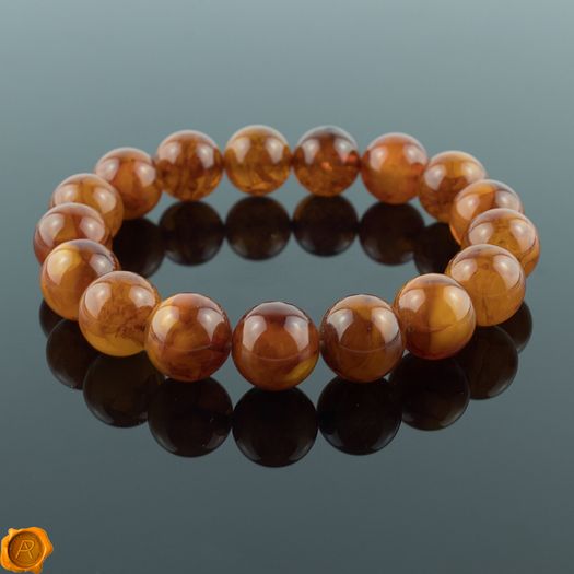 Luxury Orange Baltic Amber Beaded Stretchy Bracelet for Men Women Perfectly Rounded 12mm Genuine Amber Beads Jewellery Bracelet for Men Women