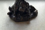 Heriditoes Bronze Cold Cast Resin Pair Boxer Puppies VGC