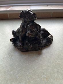 Heriditoes Bronze Cold Cast Resin Pair Boxer Puppies VGC