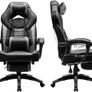 _Gaming chair, office chair with footrest, desk chair, ergonomic design, adjustable headrest, lumbar support, loadable up to 150 kg, black-gray Image 4