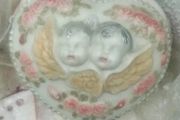 vintage twin angel baby faces china box 1960s