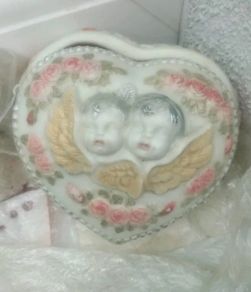 vintage twin angel baby faces china box 1960s