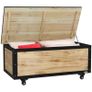 Garden Storage Box, 121 Liters, 2 Wheels, Weatherproof, Metal Frame, Natural Wood, 100x50x43 cm Image 5