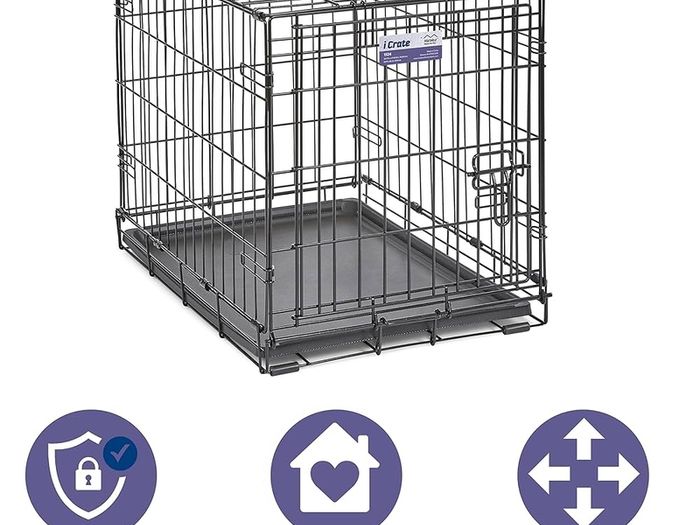 Pets 61 cm  Single Door Folding Dog Crate with Divider Panel, Leak Proof Tray  Secure Latches  Metal Wire Kennel for Small Breeds  Portable, Durable  Easy to Assemble