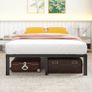 36 cm 4ft6 Double Metal Platform Bed Frames Double with Storage Under Bed/Steel Slats Mattress Base, No Box Spring Needed, Enhanced Support Noise Free,Black Image 8