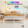 White Double Bed Frame with Storage and LED Lights,4ft6 Metal Platform Bed Frame Double Size Bed Base with Charging Station,Mattress Base,Strong Slats Support,Under-bed Storage,Noise Free Image 9