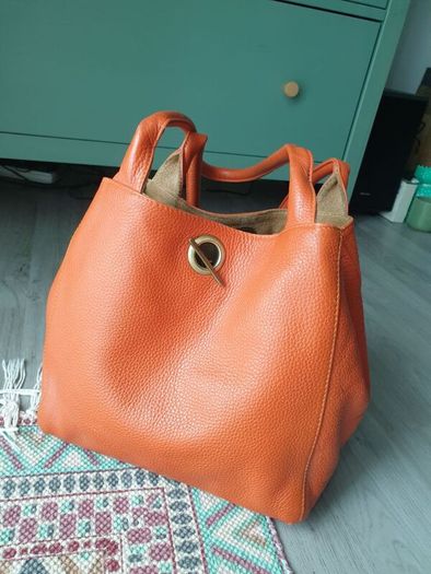 Orange Leather Handbag Similar To Tod's Handbag