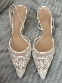 White beaded mesh heels
