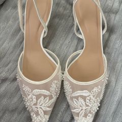 White beaded mesh heels